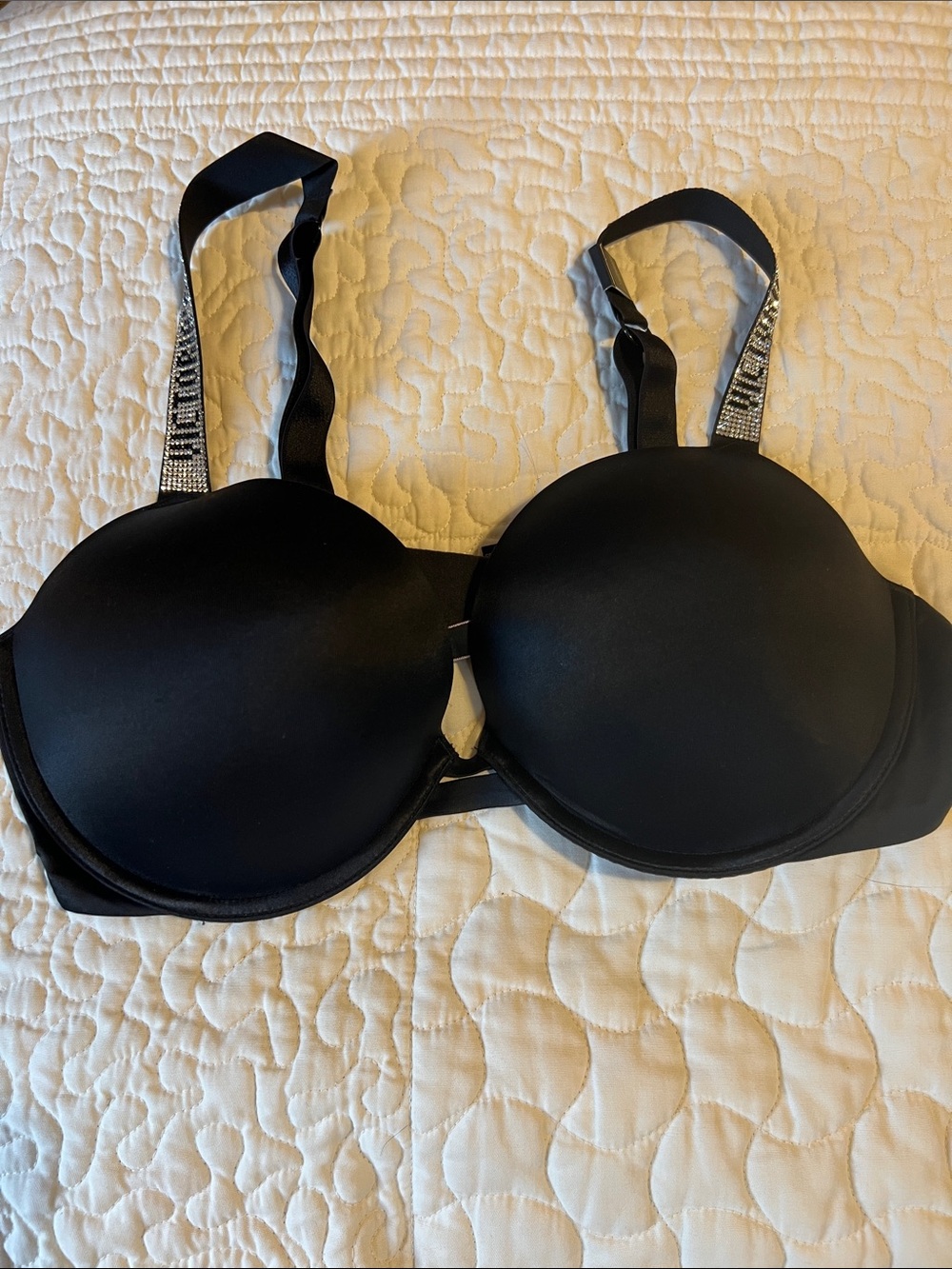Victoria's Secret Black Padded Bra with Rhinestone Embellished Straps
